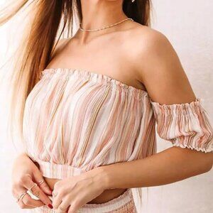 Coco + Jameson Striped Off The Shoulder Top and flowy Dress👗